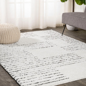 Petra Abstract Stripe Geometric Shag Area Rug